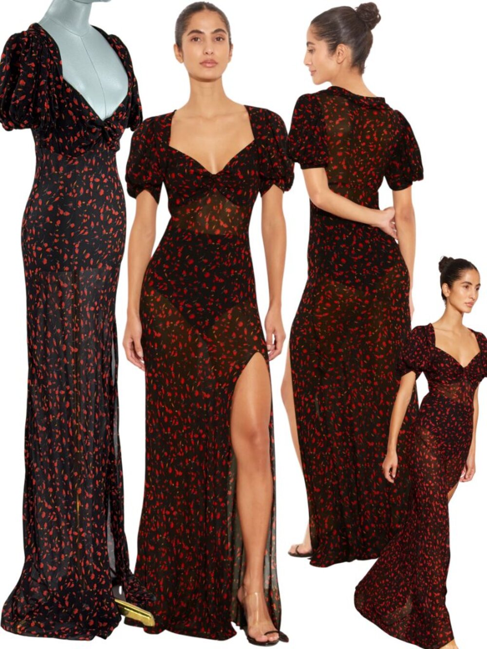 🆕 RAT & BOA 🧿 NWOT Magnolia Floral Dress, Red & Black, Semi-Sheer - Sz S US 4